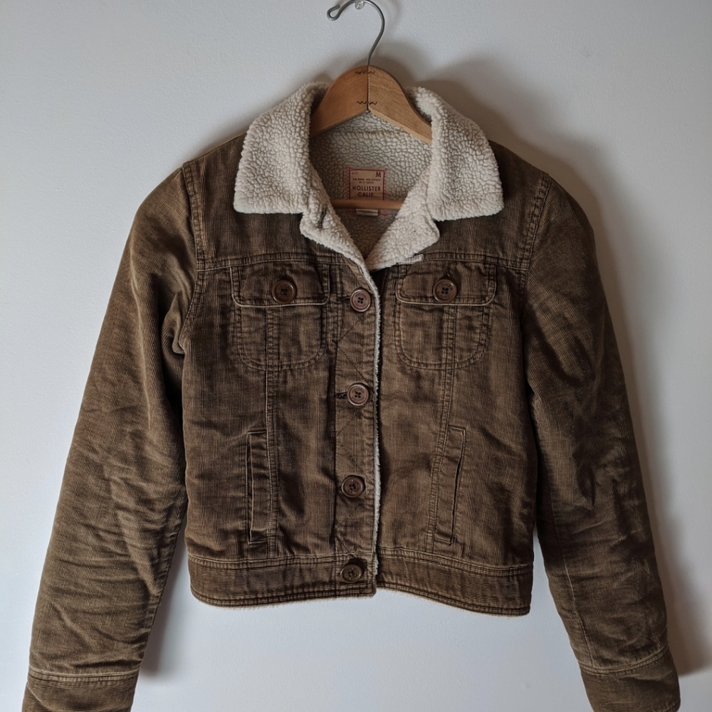 Hollister Brown Corduroy Jacket Sherpa Collar